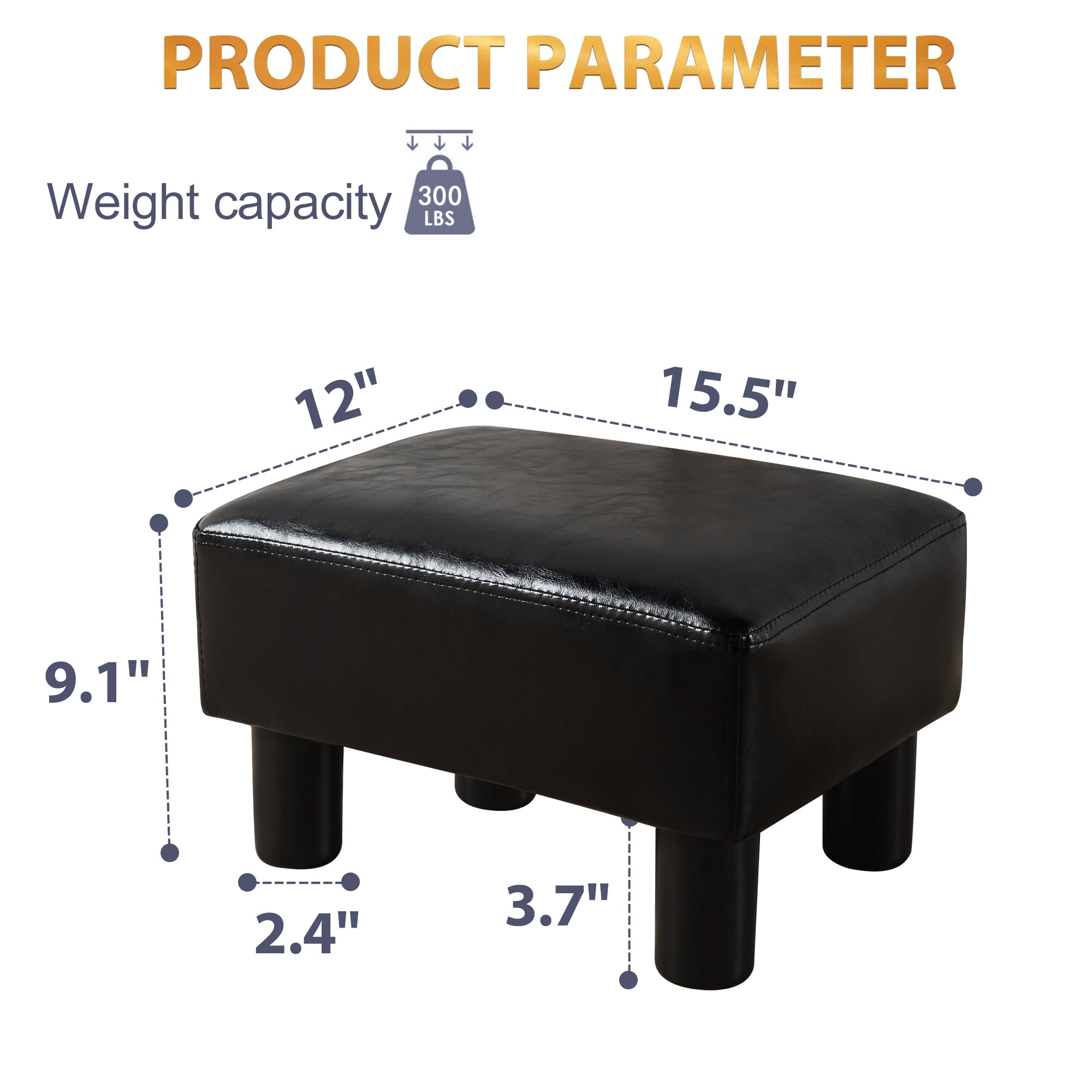 Dycanpo Small Rectangle Foot Stool Footrest Ottoman Stool with Faux Leather for Living Room, Black