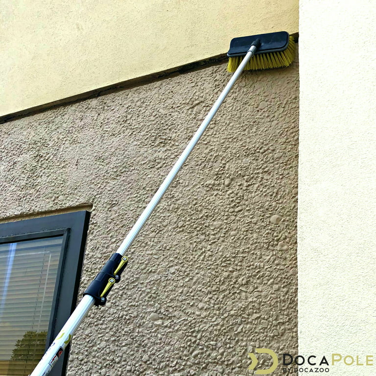 DocaPole Hard Bristle Deck Brush and Bi-Level Scrub Brush Extension Pole  Attachment (11”) | Long Handle Scrub Brush and Deck Brush for Deck, House