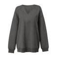 thumbnail image 4 of Women's Oversized V-Neck Sweatshirt, Soft Solid Color Pullover Top with Long Sleeves, Comfortable Loose Fit Casual Shirt, Breathable Everyday Wear for Fall Season and Leisure Activities Light Ashy, 4 of 5