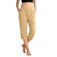 thumbnail image 2 of Pull On Capris for Women Dressy Casual Stretch Lightweight Capri Elastic High Waist Lounge Pants 2026 Summer Khaki XL, 2 of 8