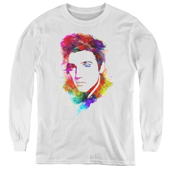 Elvis Presley Watercolor King Youth Long Sleeve T-Shirt White