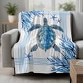 thumbnail image 2 of Ocean Turtle Blanket Soft Cozy Warm Throw Blanket for Couch, Plush Fuzzy Flannel Fleece Blankets for Sofa, Blue Coastal Starfish Coral Stripes Retro Bed Blankets Lightweight Gifts for Women, 40"x60", 2 of 9