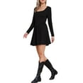 thumbnail image 4 of INSPIRE CHIC Women's Dress Square Neck Long Sleeve A-Line Casual Above the Knee Dresses XS Black, 4 of 6