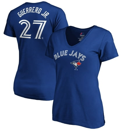 - Vladimir Guerrero Jr. Toronto Blue Jays Majestic Women's Official Name & Number V-Neck T-Shirt - Royal