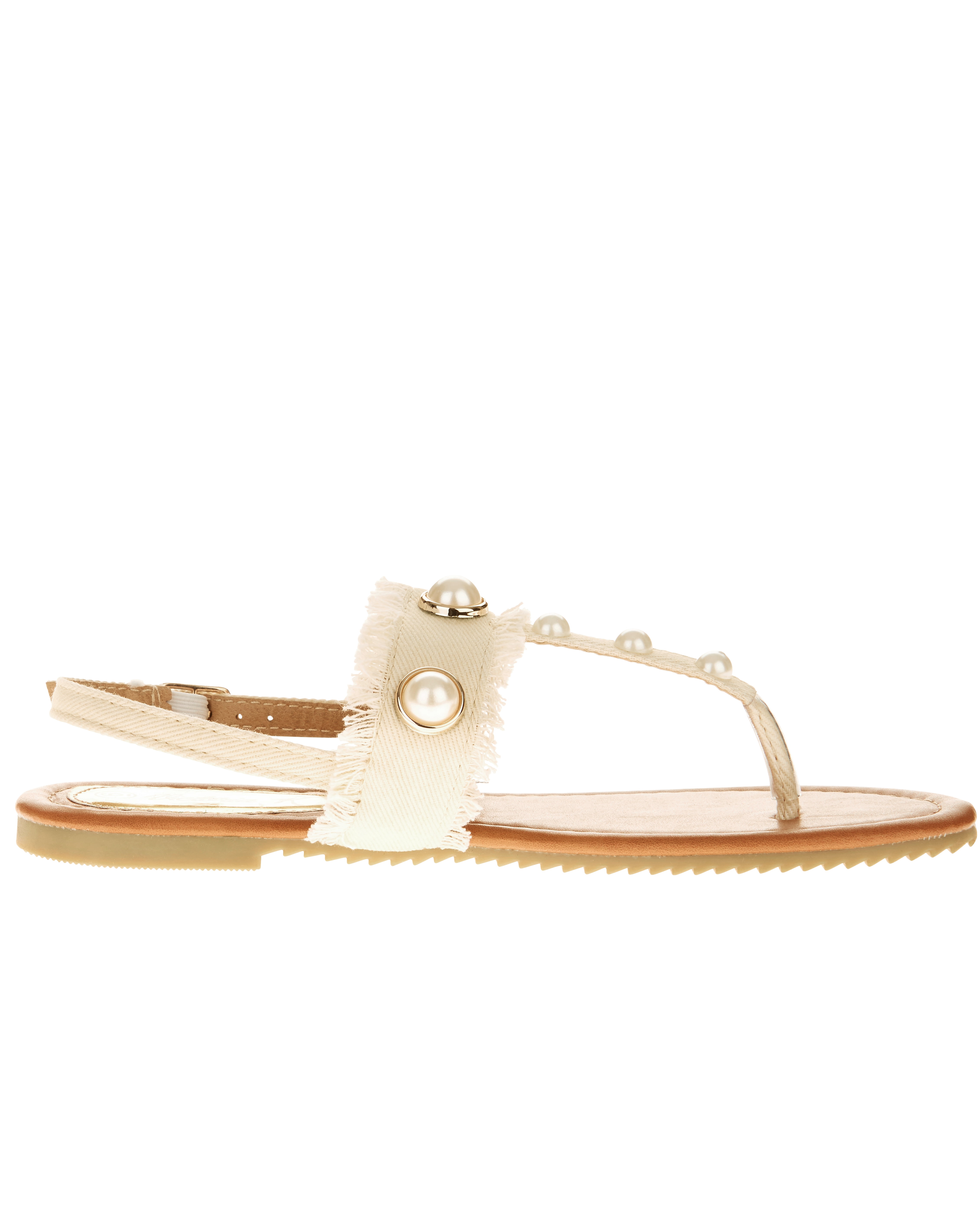 Victoria K Women's Denim and Pearls Sandals