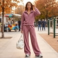 thumbnail image 5 of Szluipve 2 Piece Sets for Women Leopard Print 2 Piece Tracksuit Zip Up Stand Collar Jacket Elastic Waist Wide Leg Pants Casual Loungewear Outfit Set Pink XL, 5 of 7