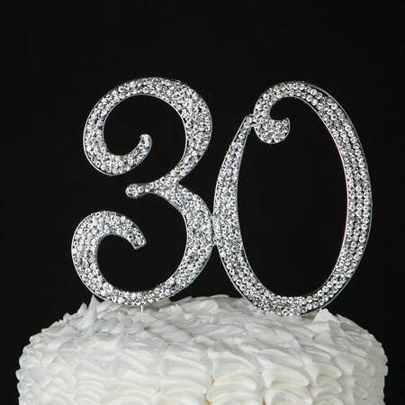 30 Cake Topper for 30th Birthday or Anniversary Silver Crystal Rhinestone Party Decoration (Best 30th Birthday Cake Ideas)