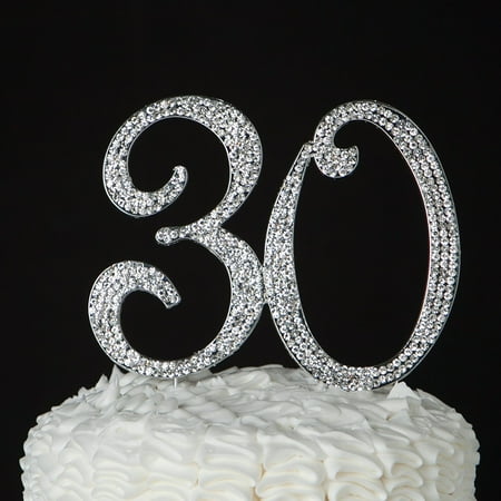 30 Cake Topper For 30th Birthday Or Anniversary Silver Crystal