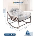 thumbnail image 3 of Patio Furniture Outdoor Papasan Rocking Chair, Oversized Wicker Lounge Chair with Cushion and Metal Frame, Patio Rattan Egg Rocker for Balcony Backyard Porch Bedroom, White, 3 of 7