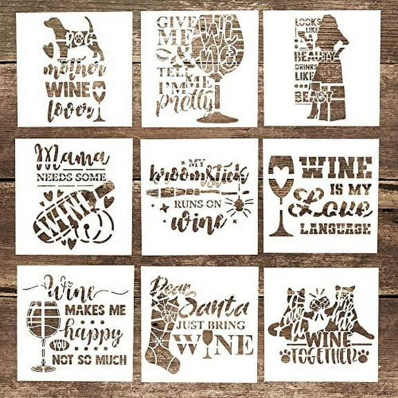 DIY Decorative Wine Letter Stencil Template for Scrabooking Painting on Cake, Wood,Canvas,Floor,Wall,Tile ( 5.9 x 5.9 Inch), Set of 9