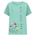 thumbnail image 3 of qucoqpe Women's 2026 Spring Summer Fashion Casual Floral Printed Crewneck Short Sleeve Button Shirts Loose Tee Blouse Tops, 3 of 5