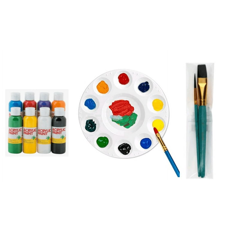 50 Piece Complete Paint Party Kit For 5 - Includes 5 Keepsake/Party Favor  Aprons, 5 Invitations, 5 Large Canvases, 10 Brushes, 8 Bottles of Paint, 5  Trays, 6 Inspiration Pictures & Color Mixing Guide 