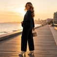 thumbnail image 5 of Clossjun Womens Velvet Sweat Suit 2 Pieces Casual Fashion Fall Outfits Long Sleeve Velour Top & Wide Leg Pant Lounge Sets for Work Out XL, 5 of 5