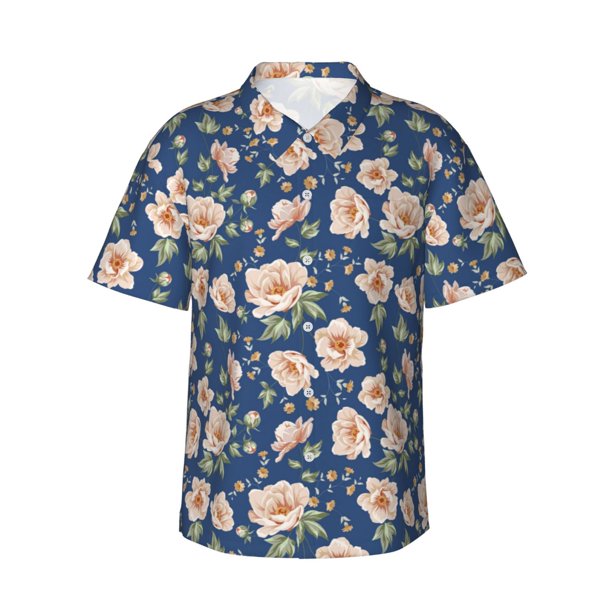 Balery Flower Camisas hawaianas de manga corta para hombre, camisas playeras de corte holgado, camisas de vacaciones con botones,Large
