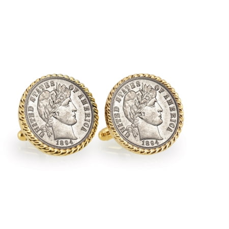 Details about   NEW 1800's Silver Barber Dime Goldtone Rope Bezel Coin Cuff Links 12737 