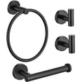 thumbnail image 1 of Juego de accesorios para baño, acero inoxidable negro mate de 4 piezas, incluye toallero y 2 ganchos para toallas, accesorios de pared para baño JAMW Sencillez, 1 of 5
