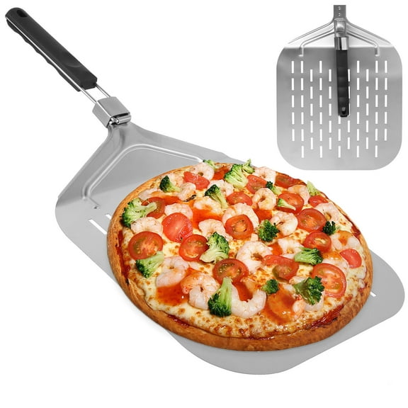 Ghojet Perforated Pizza Peel Stainless Steel Pizza Spatula Rustproof Pizza Peel Paddle Non Stick Pizza Turning Peel 24.9×12.4×12.6 Inch Rectangular Pizza Paddle for Home Kitchen Pizza