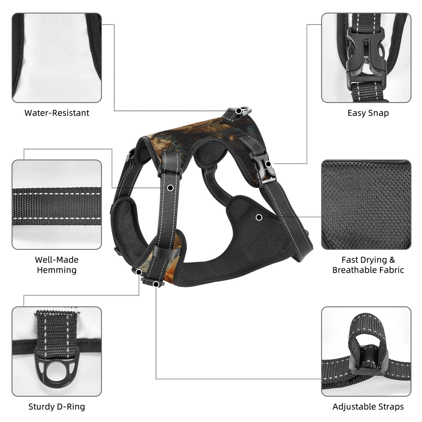 Fuzoiu Cat Fish Dance Vintage Print Reflective Dog Harness,Adjustable, Breathable Pet Vest,Dog Harness No Pull,No Choke Pet Vest for Small, Medium, and Large Dogs-X-Large