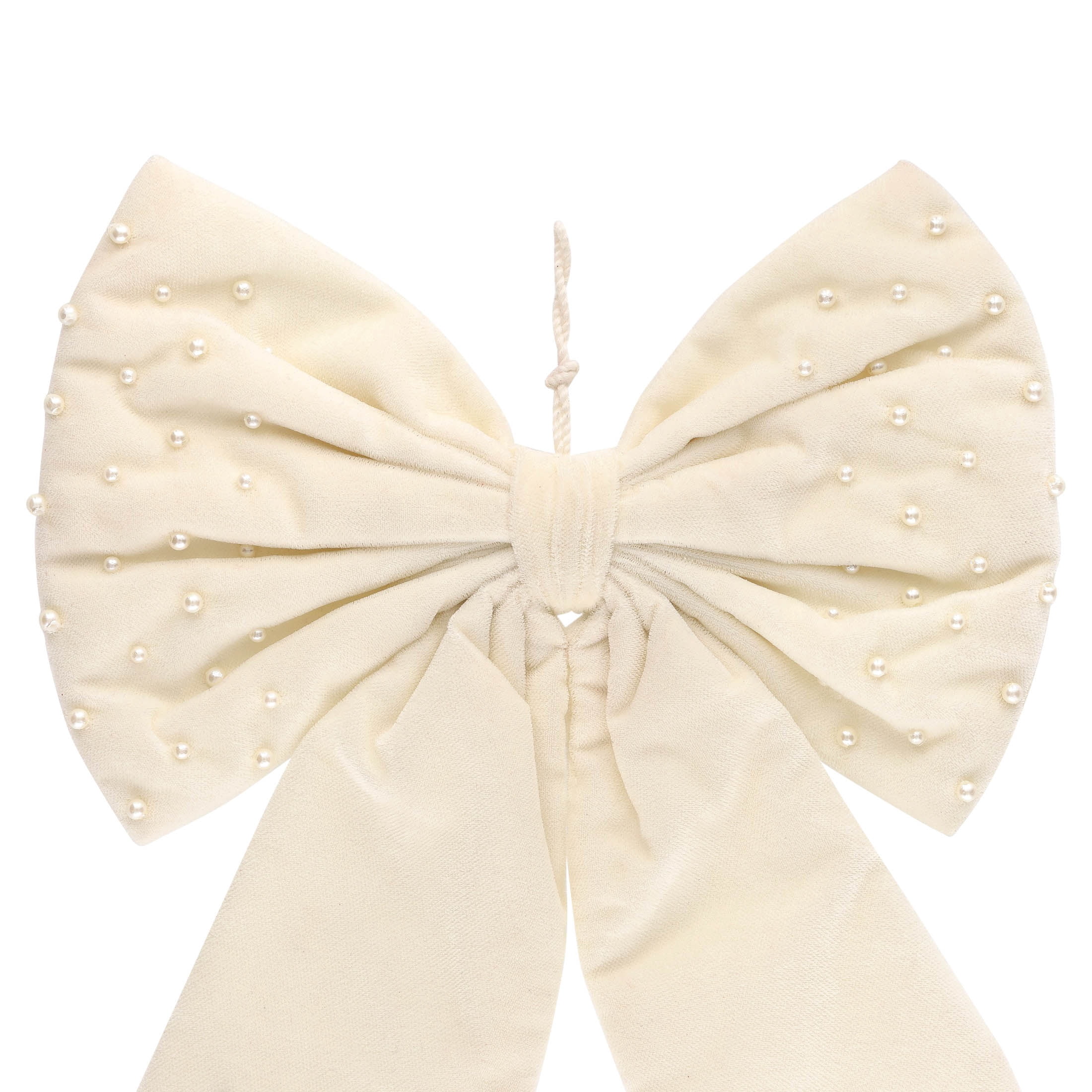 My Texas House Cream Velvet Beaded Decorative Christmas Bow, 13"