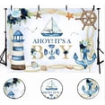thumbnail image 5 of Ahoy It's A Boy Backdrop for Boys Nautical Ocean Lighthouse Ship Anchor Baby Shower Background Seagull Coral Seashell Starfish Conch Baby Shower Party Decorations Banner Photo Booth Props, 5 of 6