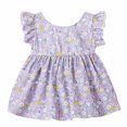 thumbnail image 4 of Toddler Girls Cotton Dress Ruffled Sleeve Summer Cute Dress with Strawberries Prints (18 Months, Purple-Floral), 4 of 4