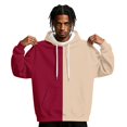 thumbnail image 2 of Men's Half and Half Split Color Hoodie Pullover Sweatshirt, Two Tone Color Block Drawstring Hood Kangaroo Pocket Long Sleeve Athletic Streetwear Outdoor Casual Hooded Top Wine XL, 2 of 6