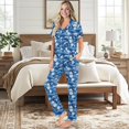 thumbnail image 2 of TSOVTHRID Dolphin Flower Glitter Print Pajama Set for Women Notch Collar Sleepwear with Long Pants Soft Lounge Set, Size XL, 2 of 7
