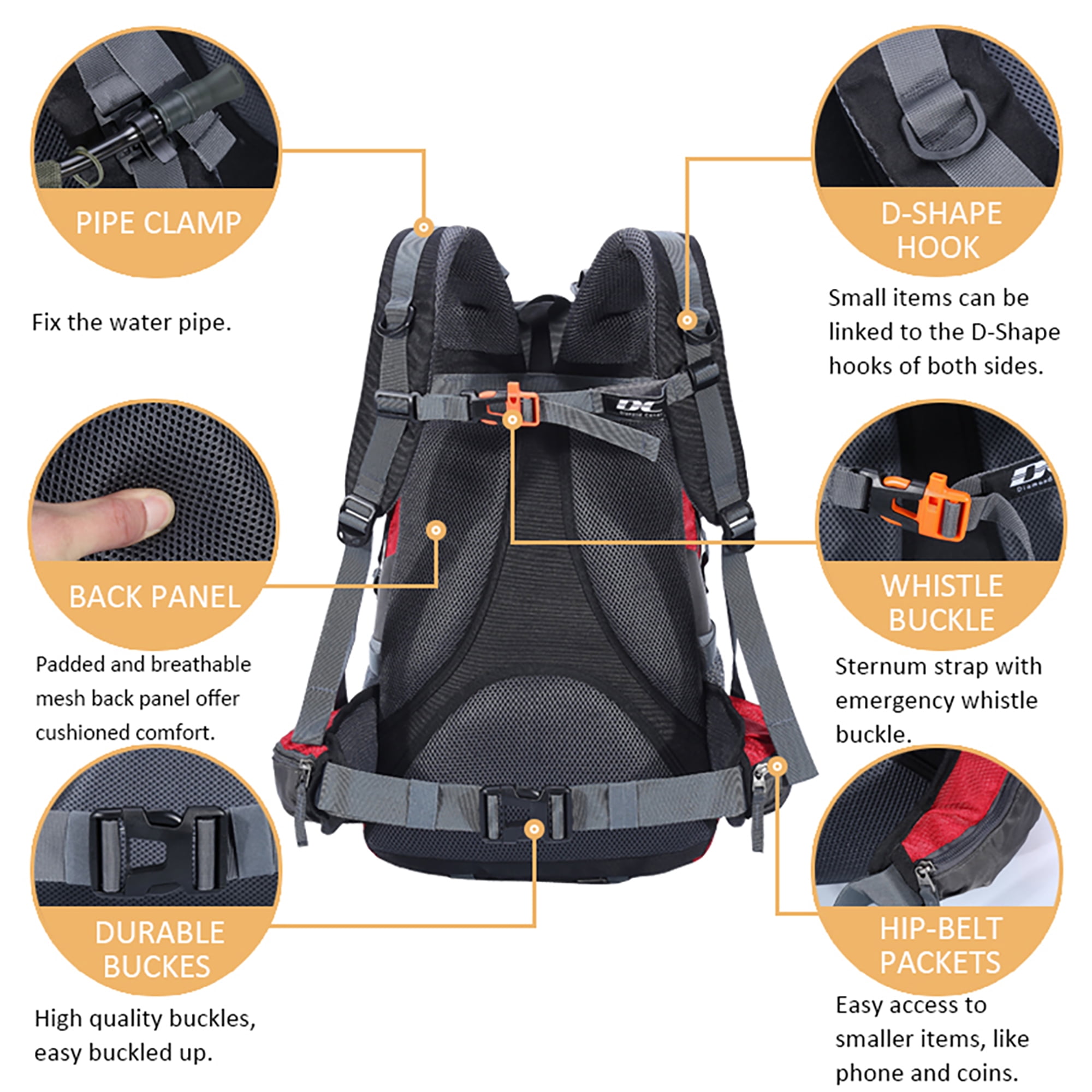 DC Diamond Candy Strong Lightweight Hiking Backpack for Adults 40L Day Pack for Trip Waterproof Travel Camping Walmart