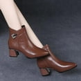 thumbnail image 4 of NECHOLOGY Botas Mujer Zapatos Botines para mujer Botines de de otoño para mujer, tacón grueso, tacón medio, Color sólido, punta estrecha, cremallera lateral, estilo informal (Brown, 8.5), 4 of 7
