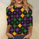 thumbnail image 1 of RKSTN Mardi Gras 3/4 Sleeve T Shirts for Women Top Oversized Crewneck Carnival Mask Print 3/4 Length Sleeve Shirt Womens Casual Round Neck Mask Tuesday Carnival Party Three Quarter Sleeve Tee Shirt, 1 of 5