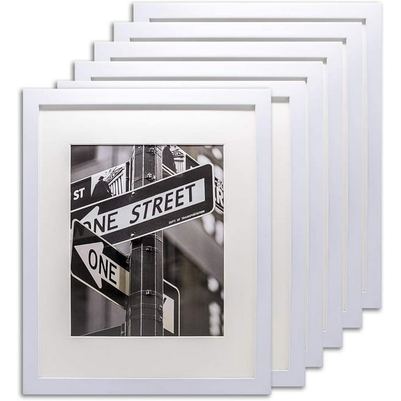 The Display Guys~6 pcs 5x7 Inch White Picture Frame Made of Solid Pine Wood and Real Glass, Luxury Made Affordable, With White Core Mat Boards for 4x6 Photo in Rectangle and Oval Shape