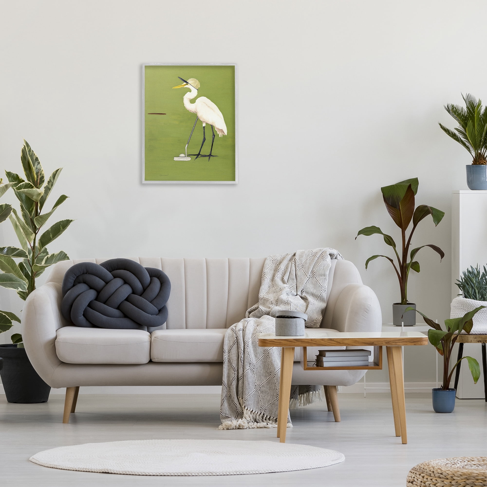Stupell Industries Golfing Heron Bird Animals & Insects Painting Gray Framed Art Print Wall Art, 24 x 30