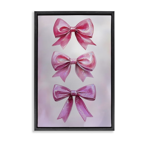 Stupell Industries Blush And Satin Ribbons Black Framed Floater Canvas Wall Art, design by Annabelle Hall