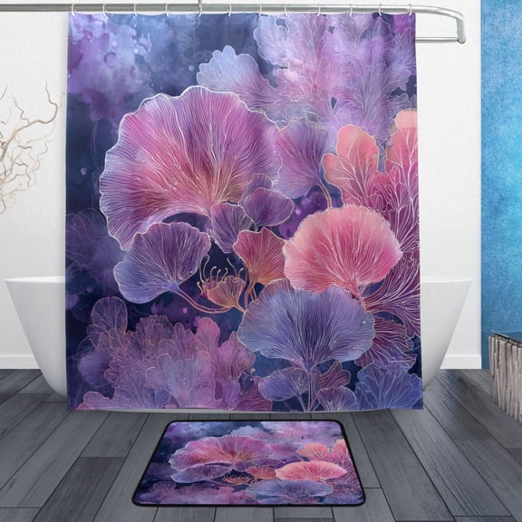 TTYFWHD 60" x 72" Shower Curtain and Bath Mat Set Sea Coral Reefs Waterproof Bathroom Curtain with 12 Hooks, Bathroom Decor Set