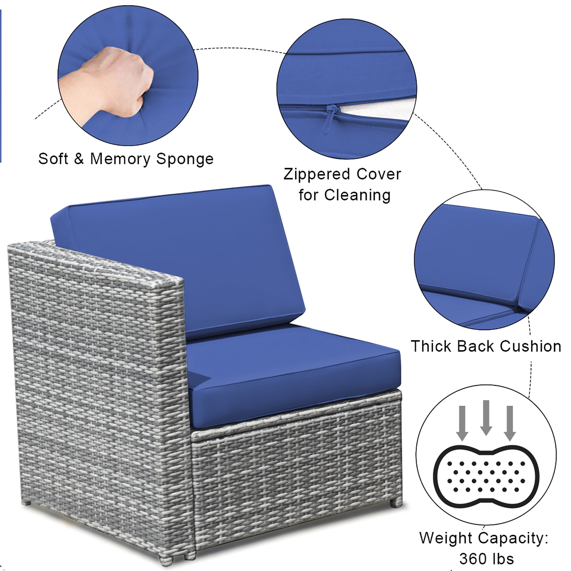 Costway 8 PCS Wicker Sofa Rattan Furniture Set Patio Furniture w/ Storage Table Navy