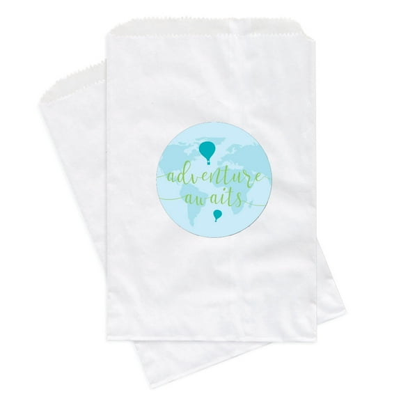 Hot Air Balloon Adventure World Map Party, Blue Green, Favor Bag DIY Party Favors Kit, Adventure Awaits!, 24-Pack