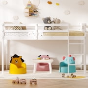 Zimtown Twin Size Loft Bed with Stairs Wood Low Sturdy Loft Bed for Bedroom, White