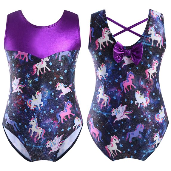 Alvivi Kids Girls Ballet Dance Leotard Sleeveless Scales Printed Splice Gymnastics Jumpsuit 3-12