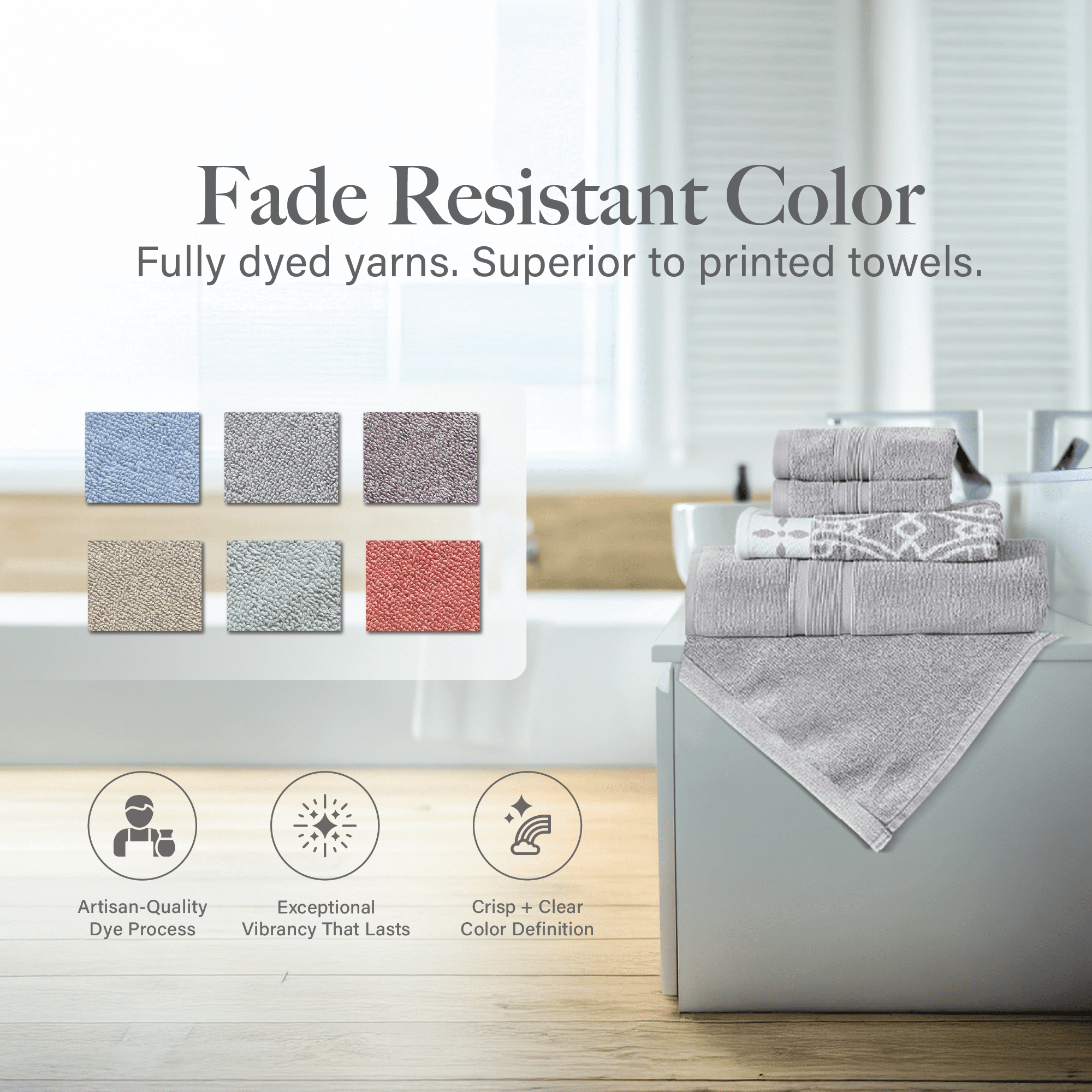 Modern Threads Monroe 6-Piece Cotton Bath Towel Set, Stone