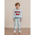 thumbnail image 5 of BemeyourBBs Toddler Baby Boy Valentines Day Outfits Letter Embroidery Long Sleeve Striped Sweatshirt and Joggers Pants Set Spring Clothes, 5 of 9