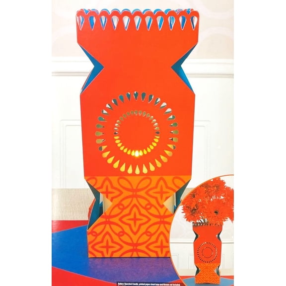 Orange & Blue Pop-Up Vase or LED Light David Tutera Wedding & Party Table Centerpiece Decoration - 12 inches Tall