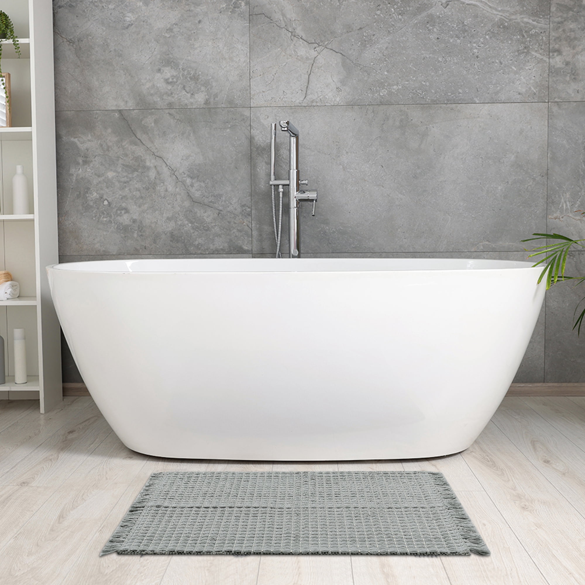 Unique Bargains Boho Bathroom Rug Woven Texture Rug for Bedroom Throw Rug with Fringe Grey 16" x 24"