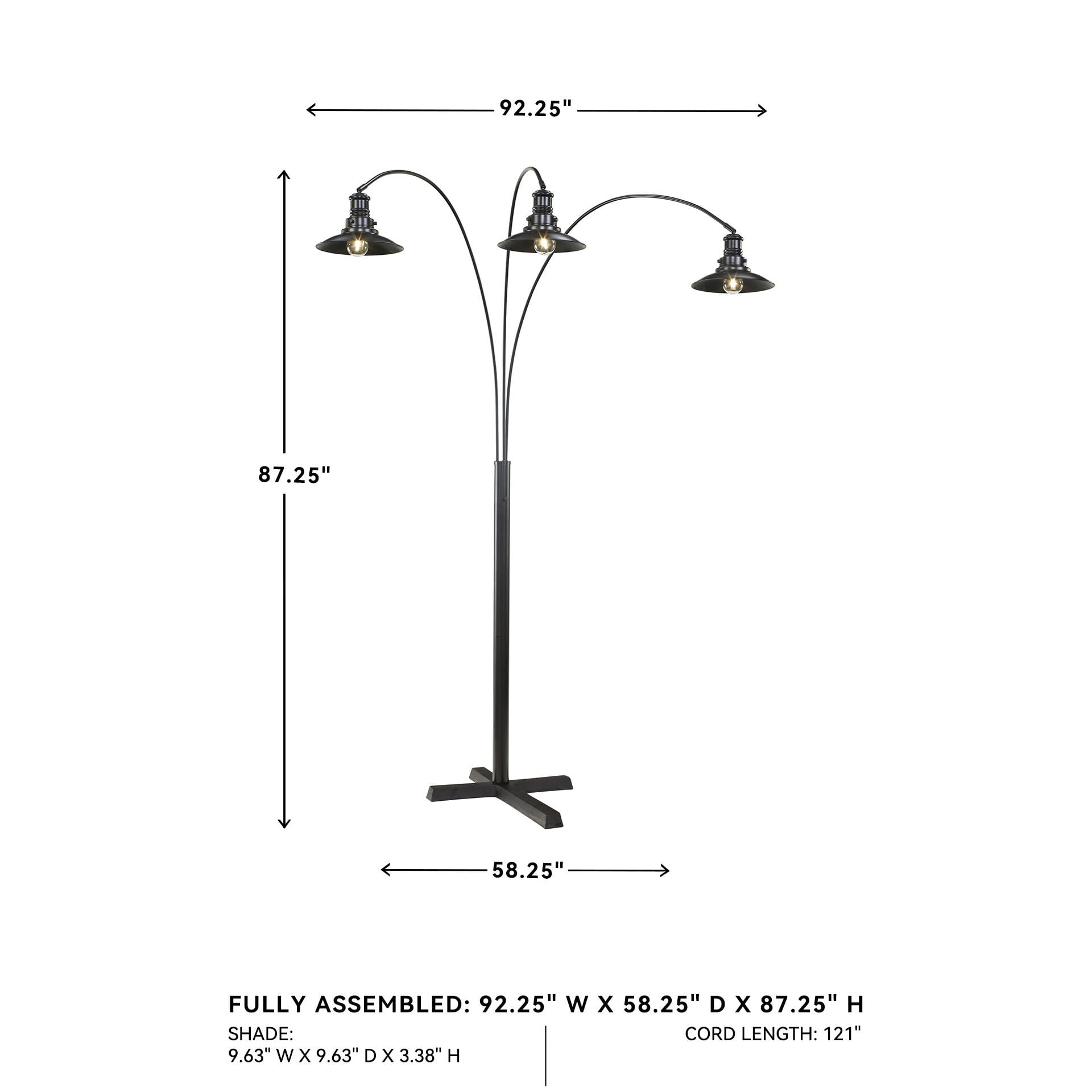 Signature Design by Ashley Sheriel Metal Arc Floor Lamp, Black, Adjustable 3-Light Floor Lamp with Dimmer Switch
