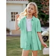 thumbnail image 4 of Oudiya Girls 2 Piece Summer Outfits Kids Cotton Button Down Short Sleeve Collared Linen Shirt and Short Set 6-13 Years, 4 of 8