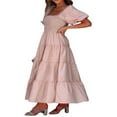 thumbnail image 4 of Robe Longue Élégante pour Femmes à Manches Courtes et Encolure Carrée, 4 of 8