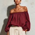 thumbnail image 2 of Endives Women's Blouse Off Shoulder Long Sleeve Chiffon Blouse Casual Loose Puff Sleeves Shirts Solid Color Summer Beach Vacation Outfits Shirts for Women Wine M, 2 of 5