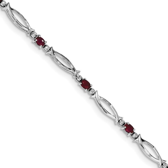 925 Sterling Silver Rhodium-plated Composite Ruby and Diamond Bracelet