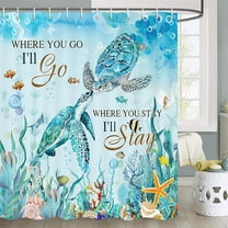 Turtle Shower Curtain, Underwater Seaweed Seashell Shower Curtain, Marine Animals Teal Ocean Shower Curtain, Tropical Fish Shower Curtain Nautical Turtle Shower Curtain with Hooks, (69X70)