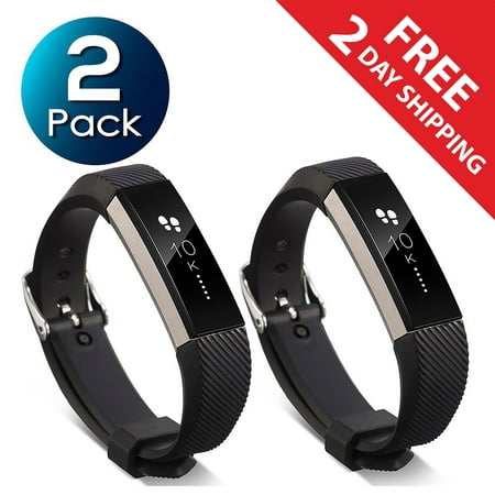 2 Pack Zodaca For Fitbit Alta - TPU Rubber Wristband Replacement Sports Watch Wrist Band Strap w/ Metal Buckle Clasp - (The Best Black Metal Bands)