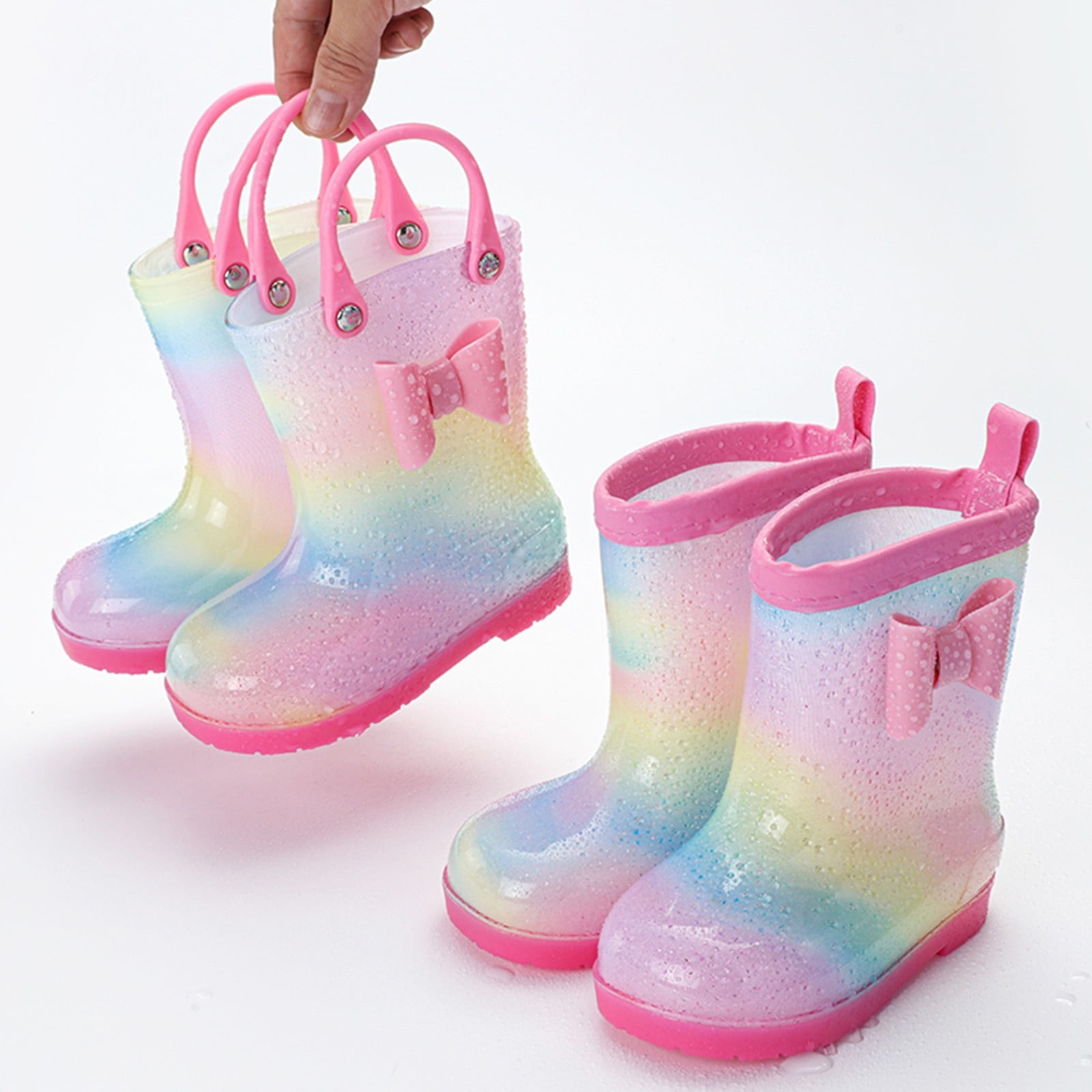 Povozer Little Big Kids Rain Boots Boys Girls Solid Color Rain Boots(Pink,1.5 Big Kid)